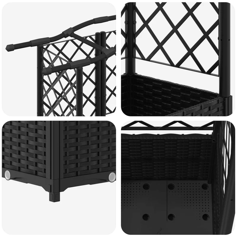 Cama Elevada Con Trellis Y Techo Negro 122 X 40 X 138 Cm Pp