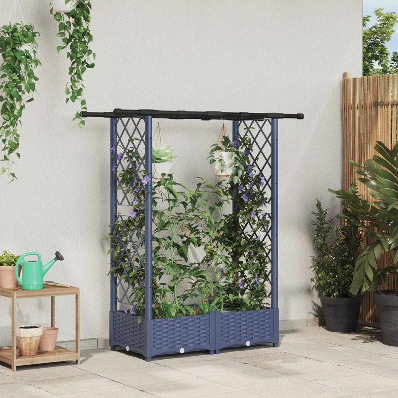 Cama Elevada Con Trellis Y Techo Gris 122,5 X 40 X 121 Cm Pp