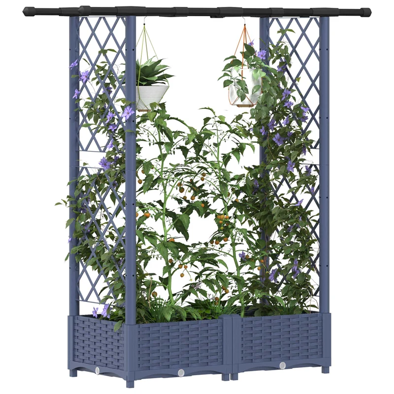 Cama Elevada Con Trellis Y Techo Gris 122,5 X 40 X 121 Cm Pp