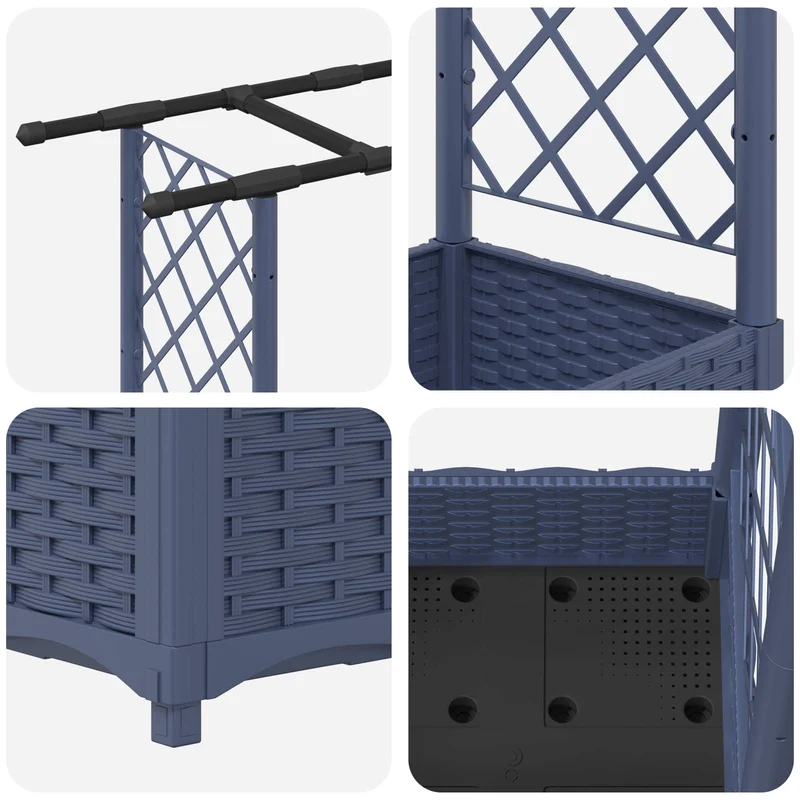 Cama Elevada Con Trellis Y Techo Gris 122,5 X 40 X 121 Cm Pp