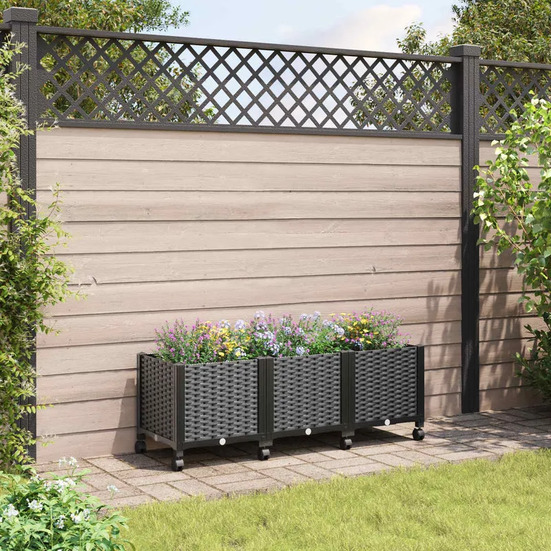 Macetero De Jardín Con Ruedas Negro 120 X 40 X 44 Cm Pp
