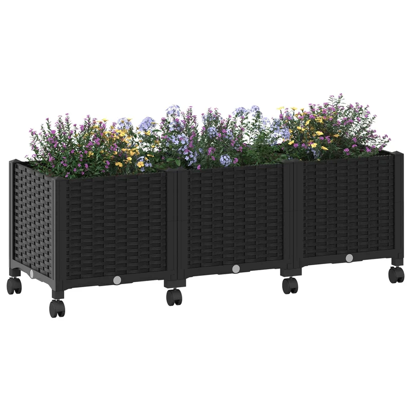 Macetero De Jardín Con Ruedas Negro 120 X 40 X 44 Cm Pp