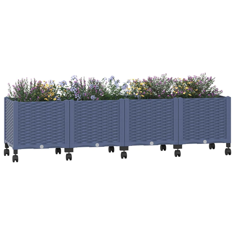 Macetero De Jardín Con Ruedas Gris Azulado 160 X 40 X 44 Cm Pp