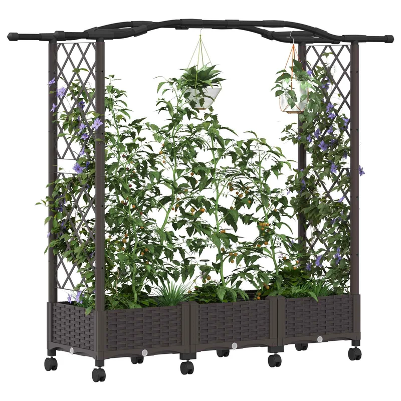 Cama Elevada Con Enrejado Y Ruedas Marrón 169 X 40 X 129 Cm Pp