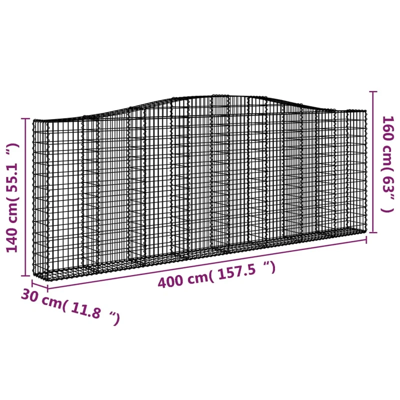 Cestas Gaviones 4 Uds Forma De Arco Hierro 400x30x140/160 Cm