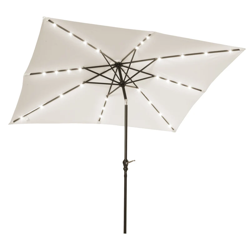 Outsunny Sombrilla De Jardín 268x205x248 Cm Con Techo Inclinable Luces Led Crema