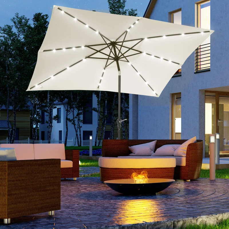 Outsunny Sombrilla De Jardín 268x205x248 Cm Con Techo Inclinable Luces Led Crema