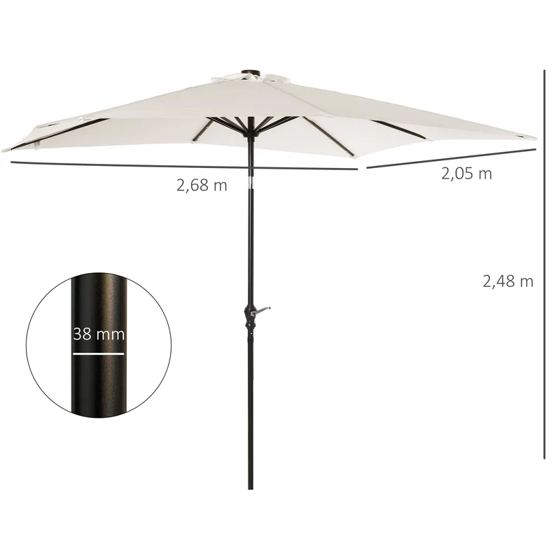 Outsunny Sombrilla De Jardín 268x205x248 Cm Con Techo Inclinable Luces Led Crema