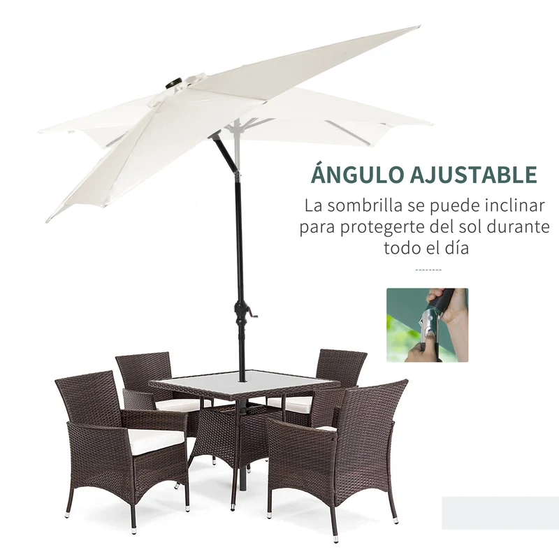 Outsunny Sombrilla De Jardín 268x205x248 Cm Con Techo Inclinable Luces Led Crema
