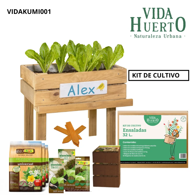 Mesa De Cultivo Infantil De Madera Con Kit De Cultivo De Ensaladas | Vidahuerto