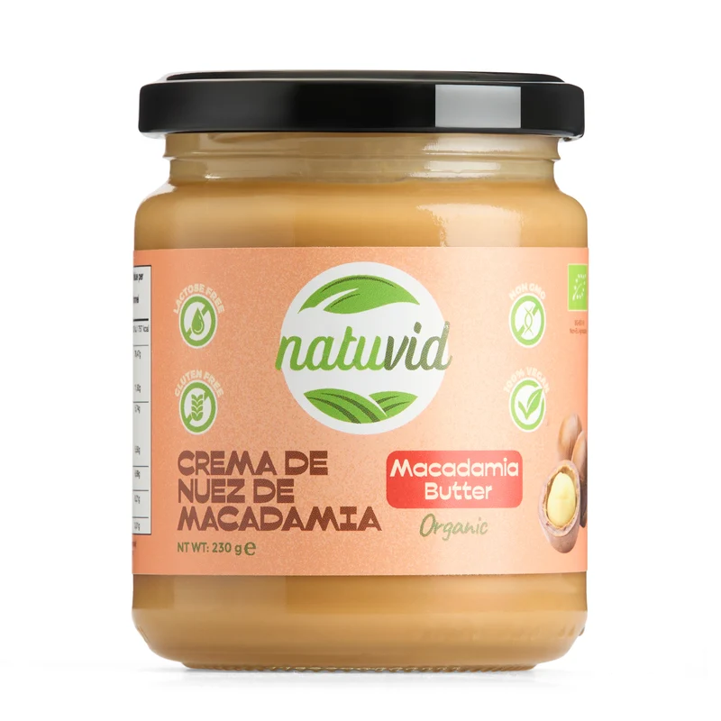 Crema de Nuez de Macadamia BIO Natuvid | 230gr | Sin Gluten, Sin Lactosa | 100% Natural y Vegana| NON-GMO