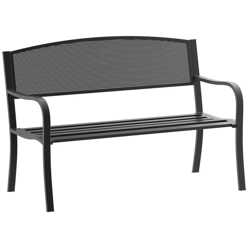 Outsunny Banco De Jardín De 2 Plazas Carga 240 Kg Para Patio 127x60x87 Cm Negro