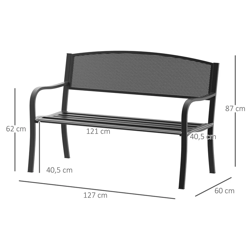 Outsunny Banco De Jardín De 2 Plazas Carga 240 Kg Para Patio 127x60x87 Cm Negro