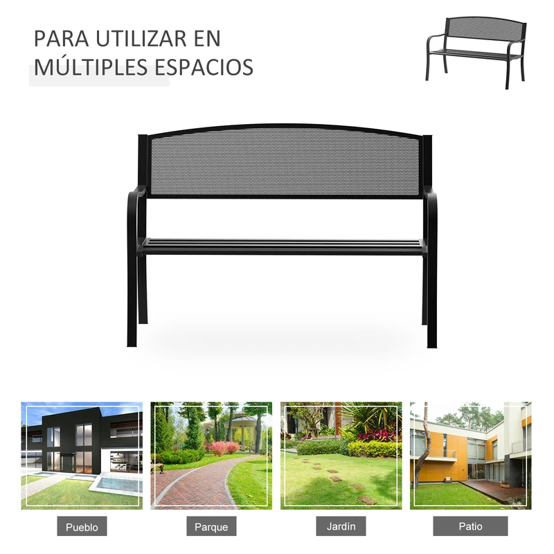Outsunny Banco De Jardín De 2 Plazas Carga 240 Kg Para Patio 127x60x87 Cm Negro