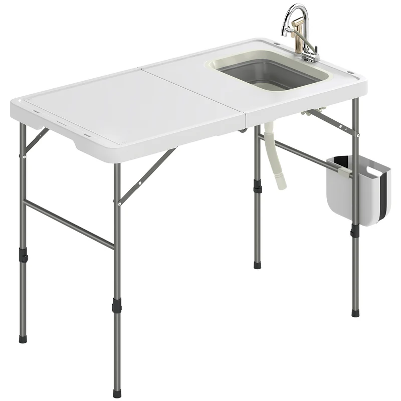 Outsunny Mesa Plegable Camping Con Fregadero Y Altura Regulable