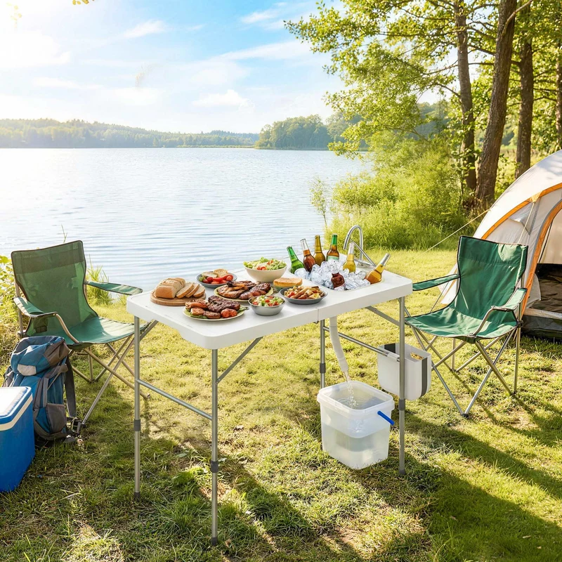 Outsunny Mesa Plegable Camping Con Fregadero Y Altura Regulable