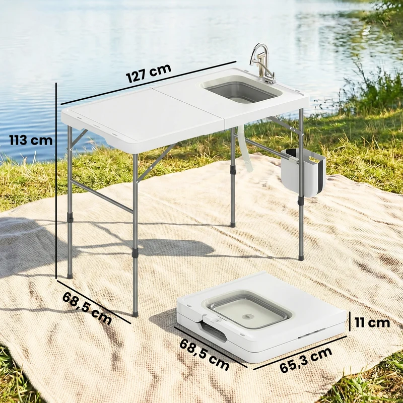 Outsunny Mesa Plegable Camping Con Fregadero Y Altura Regulable