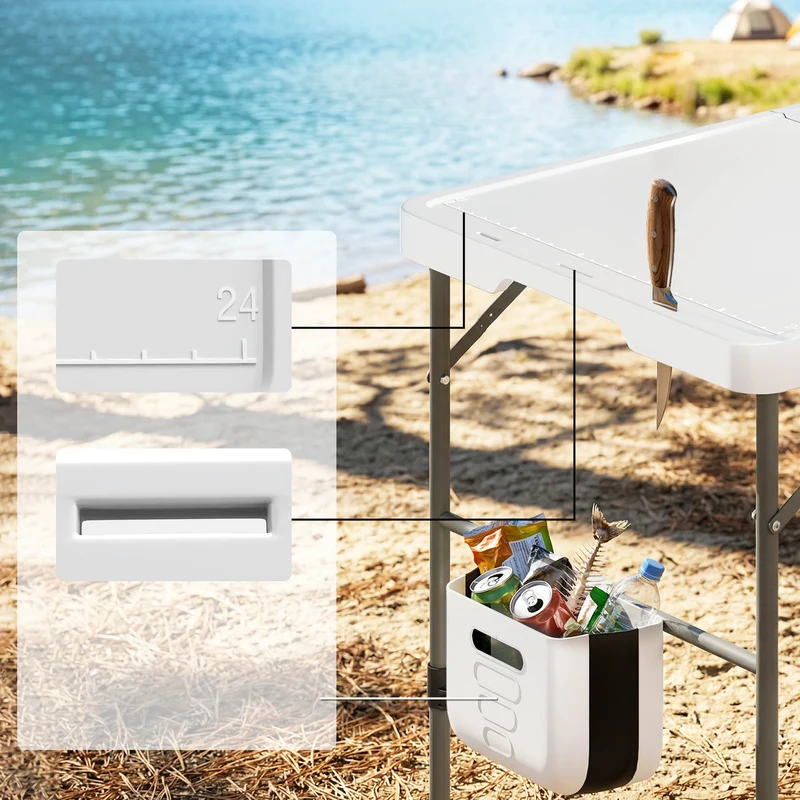 Outsunny Mesa Plegable Camping Con Fregadero Y Altura Regulable