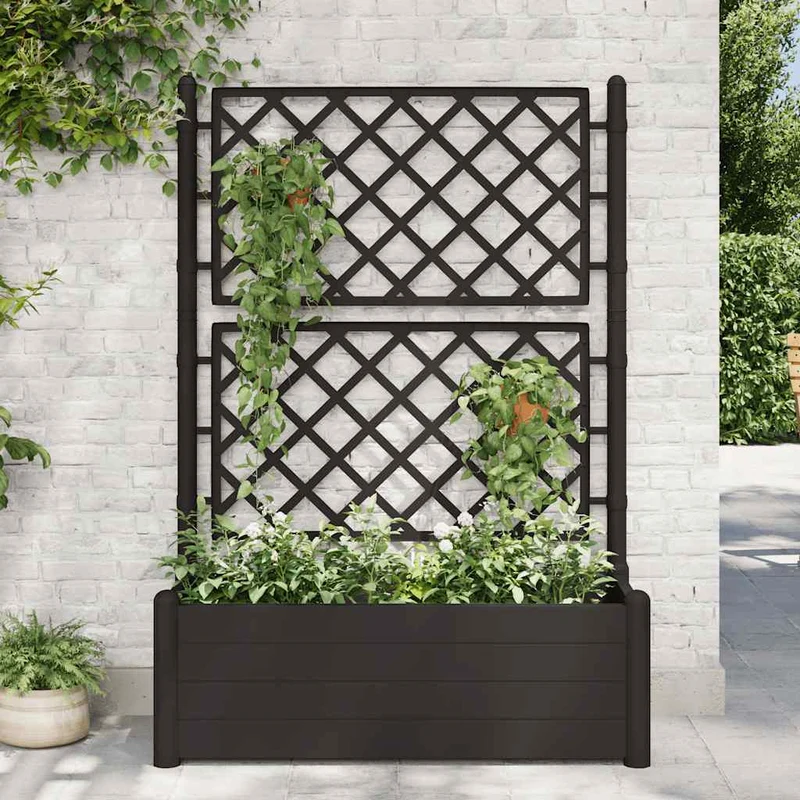 Jardinera Con Enrejado Pp Gris Antracita 100x43x142 Cm