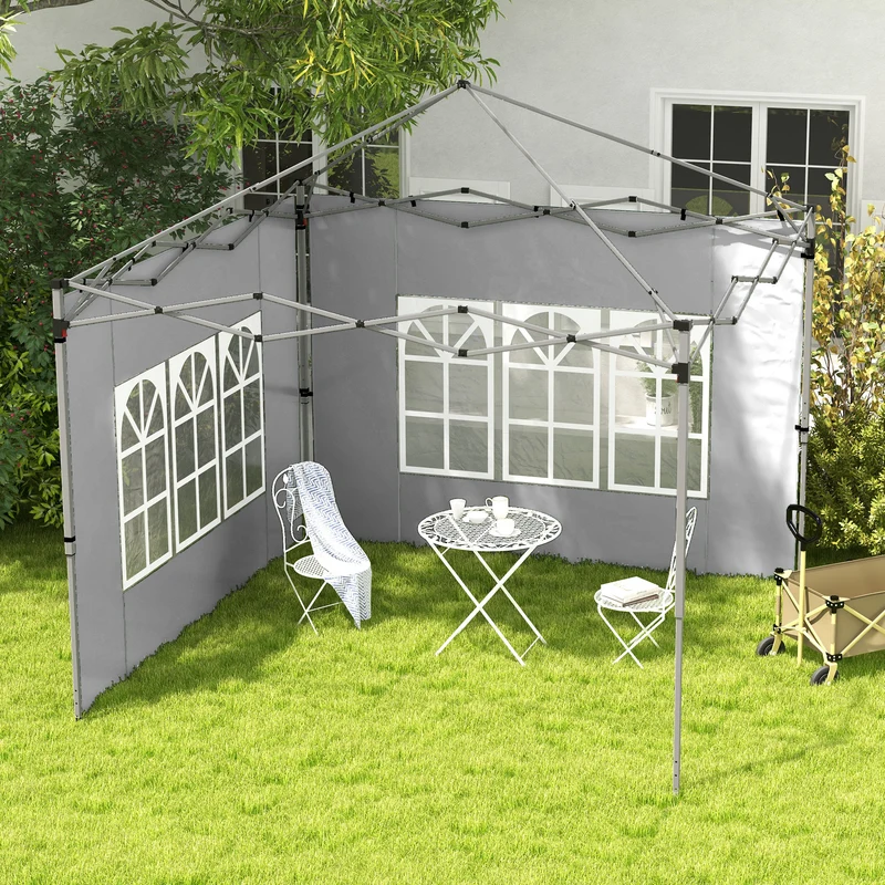 Outsunny Paredes Laterales Para Carpa De 2 Paneles 295x195 Cm Con Ventana Gris