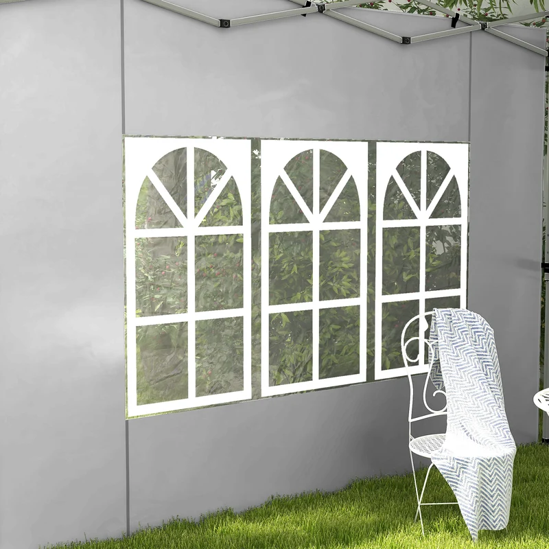 Outsunny Paredes Laterales Para Carpa De 2 Paneles 295x195 Cm Con Ventana Gris