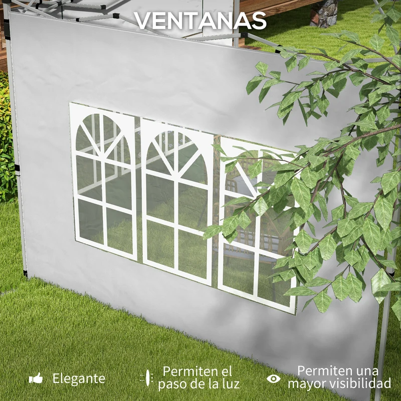 Outsunny Paredes Laterales Para Carpa De 2 Paneles 295x195 Cm Con Ventana Gris