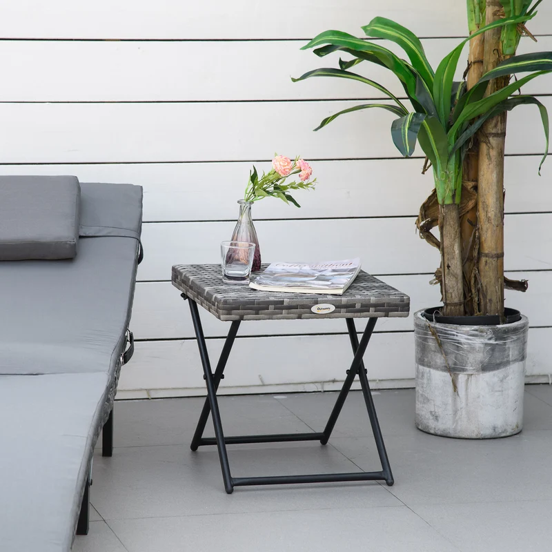 Outsunny Mesa De Jardín De Ratán Sintético Plegable 40x40x40 Cm Gris