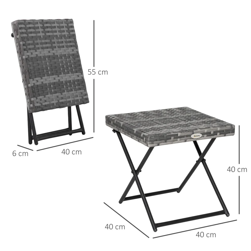 Outsunny Mesa De Jardín De Ratán Sintético Plegable 40x40x40 Cm Gris