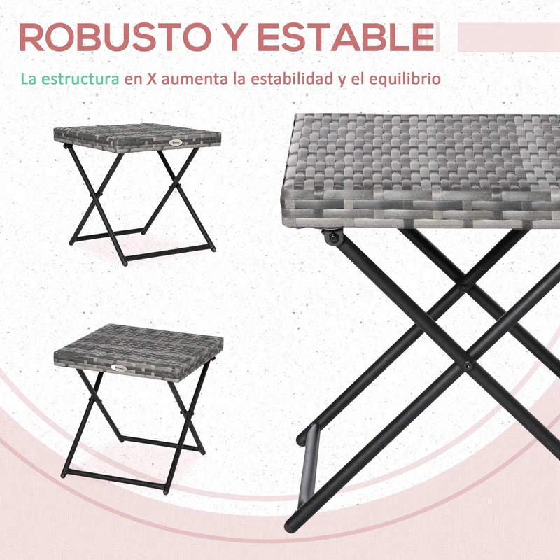 Outsunny Mesa De Jardín De Ratán Sintético Plegable 40x40x40 Cm Gris
