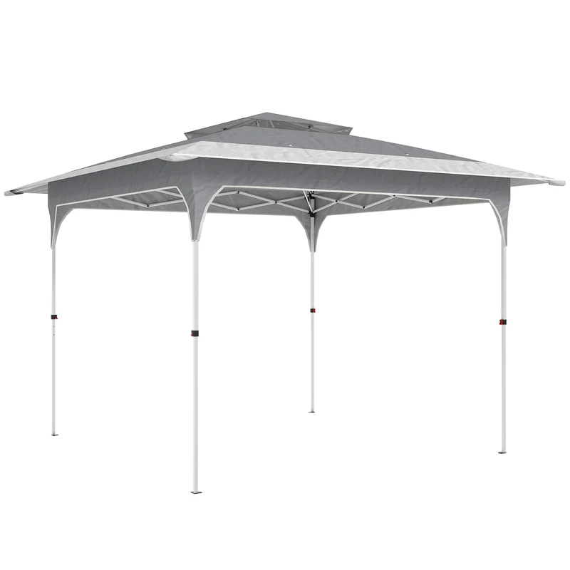Outsunny Carpa Plegable 3,5x3,5 M Con Doble Techo Altura Ajustable Upf50+ Gris