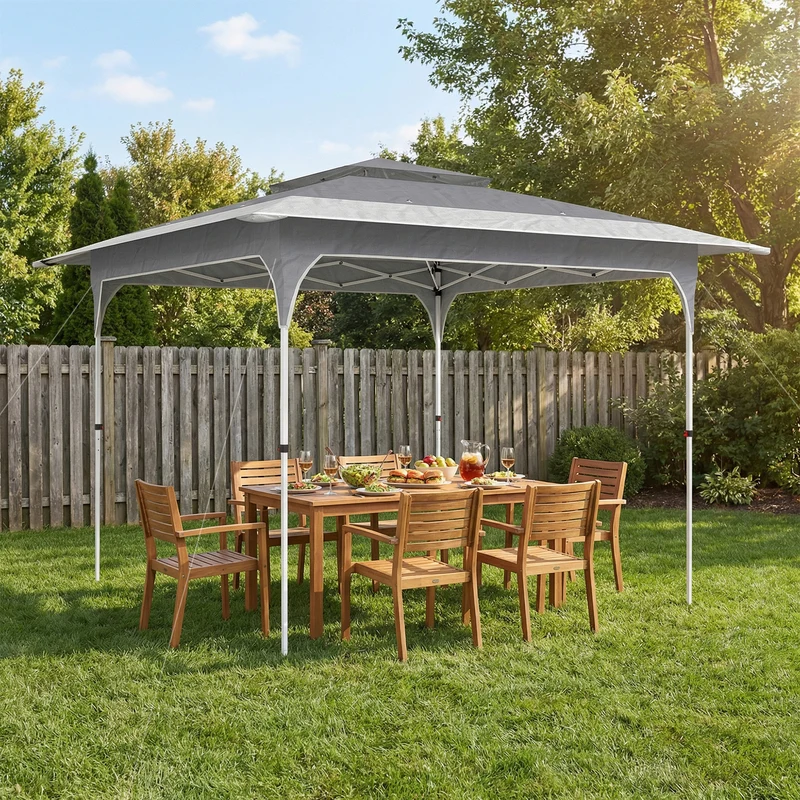 Outsunny Carpa Plegable 3,5x3,5 M Con Doble Techo Altura Ajustable Upf50+ Gris