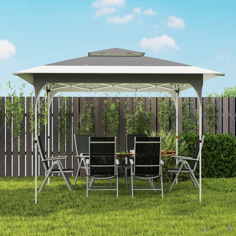 Outsunny Carpa Plegable 3,5x3,5 M Con Doble Techo Altura Ajustable Upf50+ Gris