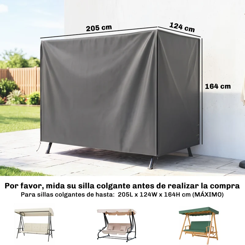 Outsunny Funda Balancín Jardín Con 2 Cremalleras 205x124x164 Cm Gris Oscuro