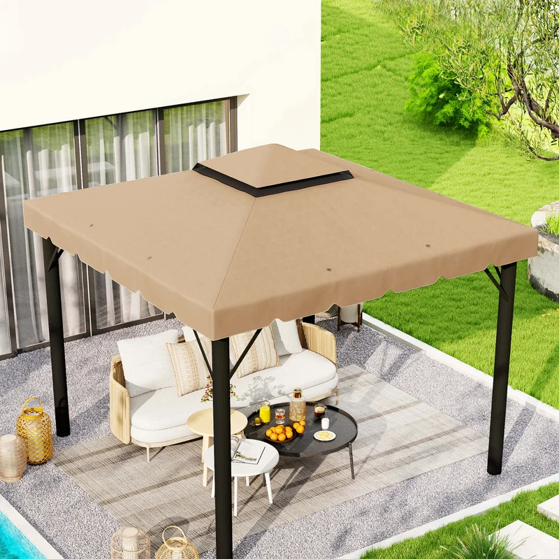 Outsunny Techo De Repuesto Para Cenador 3x3 M Con Doble Techo Caqui