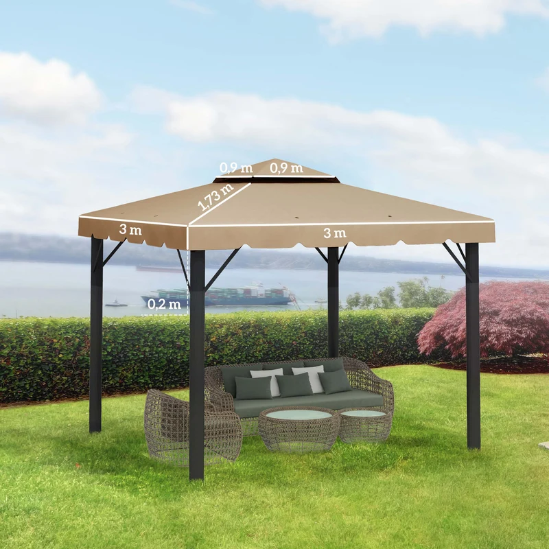 Outsunny Techo De Repuesto Para Cenador 3x3 M Con Doble Techo Caqui