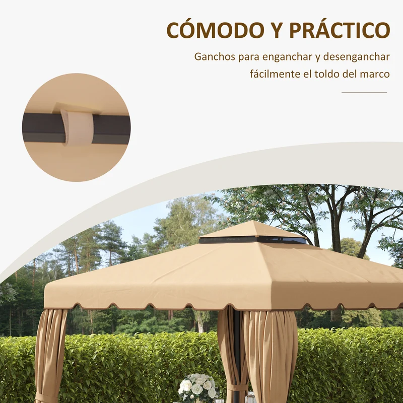 Outsunny Techo De Repuesto Para Cenador 3x3 M Con Doble Techo Caqui
