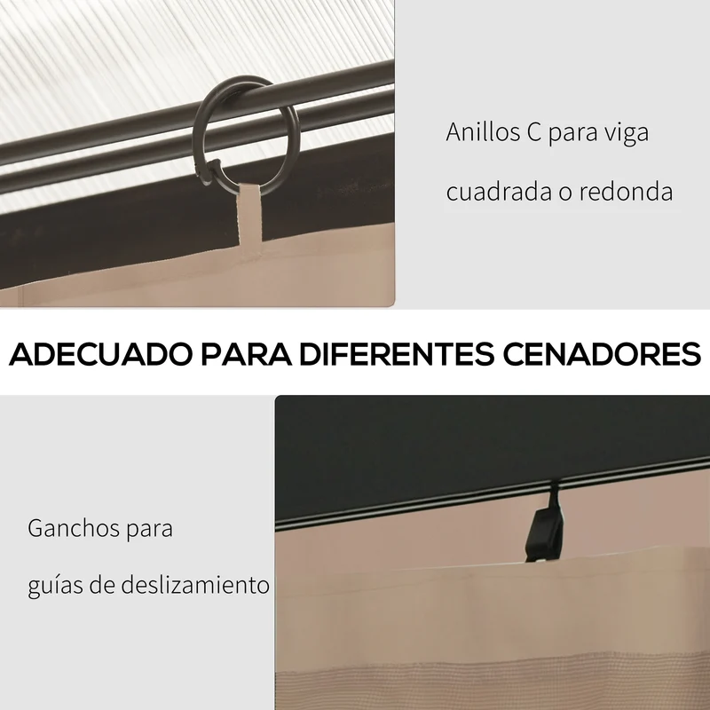 Outsunny 4 Paredes Laterales Para Cenador 3x2 M Con Ganchos Marrón