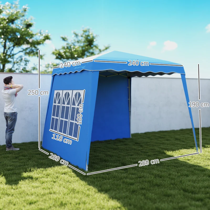 Outsunny Carpa Plegable Pop-up 2,89x2,89 M 2 Paredes Laterales Altura Ajustable