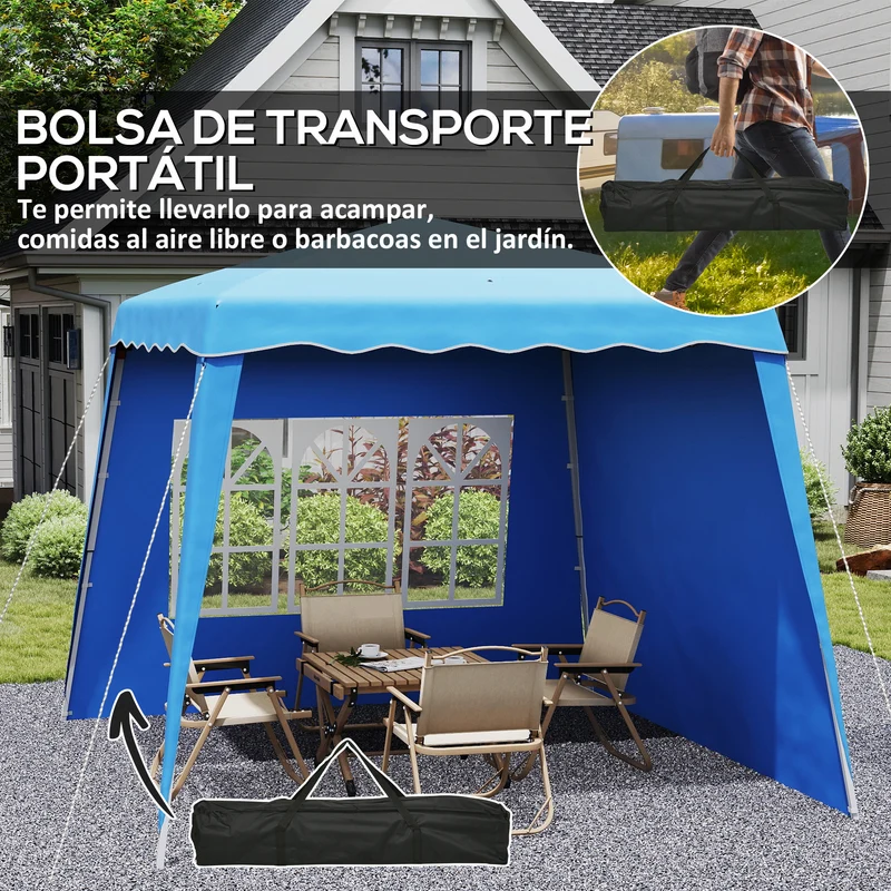 Outsunny Carpa Plegable Pop-up 2,89x2,89 M 2 Paredes Laterales Altura Ajustable
