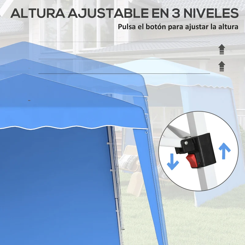 Outsunny Carpa Plegable Pop-up 2,89x2,89 M 2 Paredes Laterales Altura Ajustable