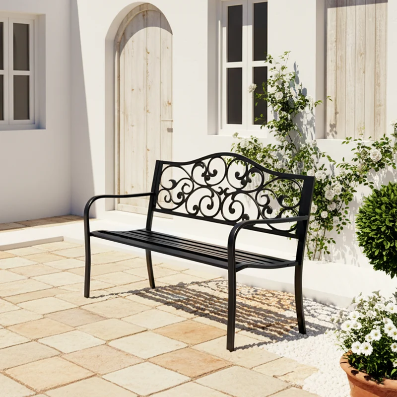 Outsunny Banco De Jardín De Acero Carga 240 Kg Para Patio 127x60x89 Cm Negro