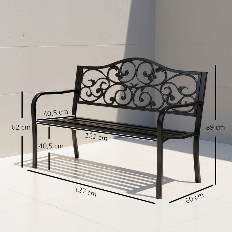 Outsunny Banco De Jardín De Acero Carga 240 Kg Para Patio 127x60x89 Cm Negro