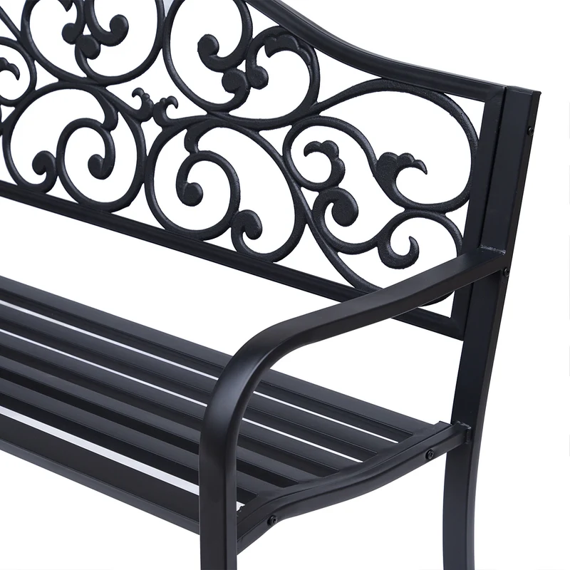 Outsunny Banco De Jardín De Acero Carga 240 Kg Para Patio 127x60x89 Cm Negro