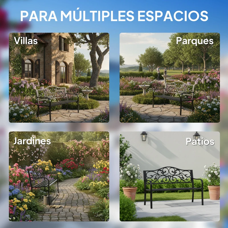 Outsunny Banco De Jardín De Acero Carga 240 Kg Para Patio 127x60x89 Cm Negro