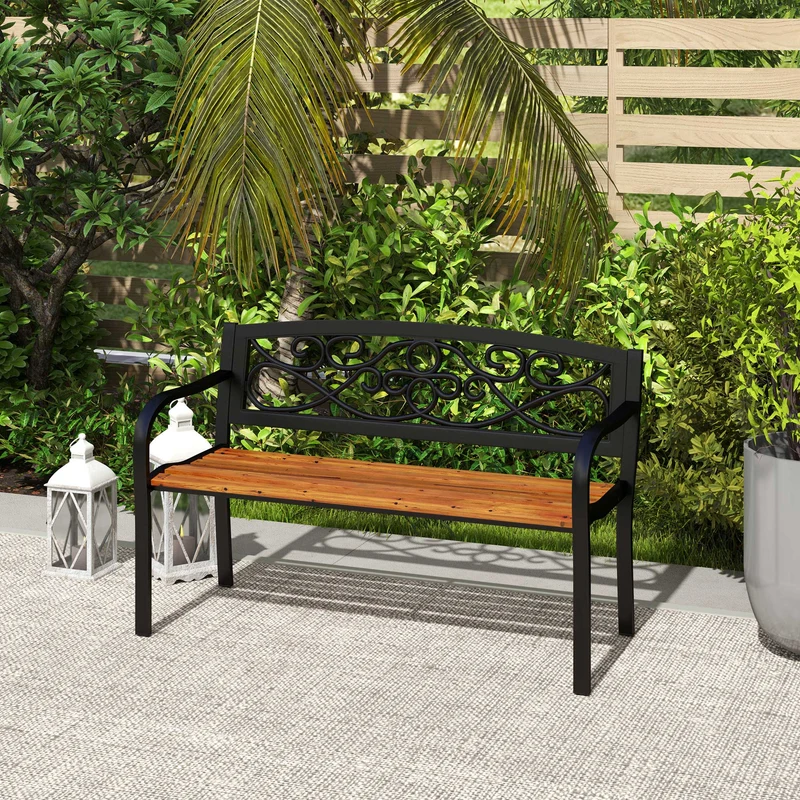 Outsunny Banco De Jardín Exterior De 2 Plazas 127x56x80 Cm Negro Y Natural
