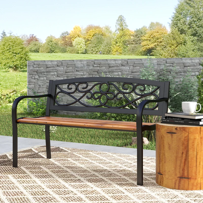 Outsunny Banco De Jardín Exterior De 2 Plazas 127x56x80 Cm Negro Y Natural