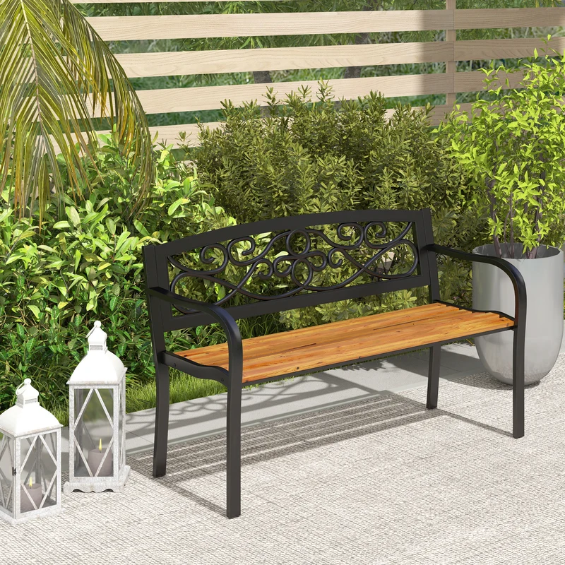 Outsunny Banco De Jardín Exterior De 2 Plazas 127x56x80 Cm Negro Y Natural