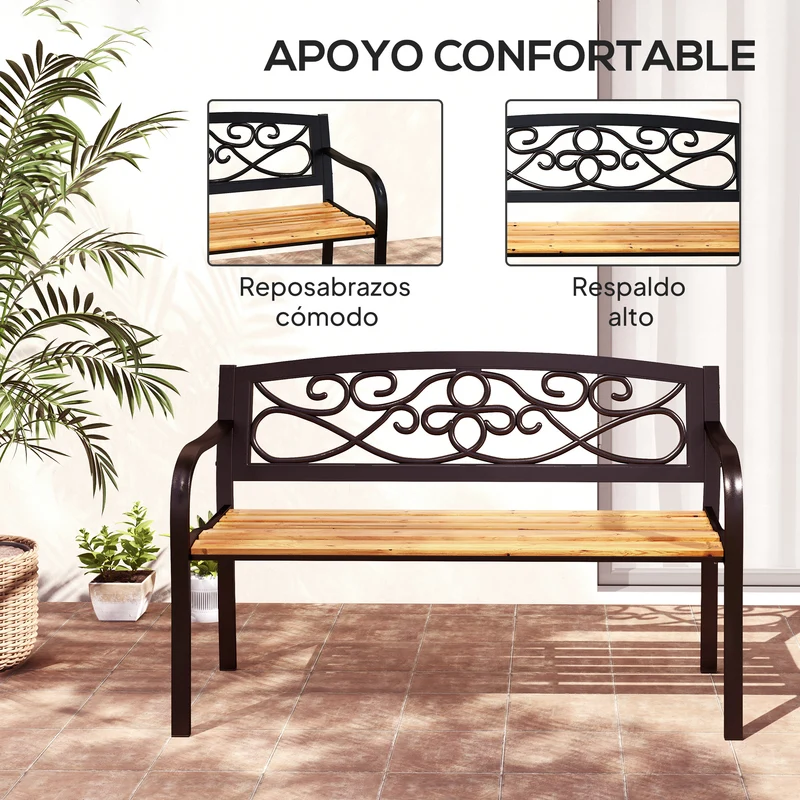 Outsunny Banco De Jardín Exterior De 2 Plazas 127x56x80 Cm Negro Y Natural