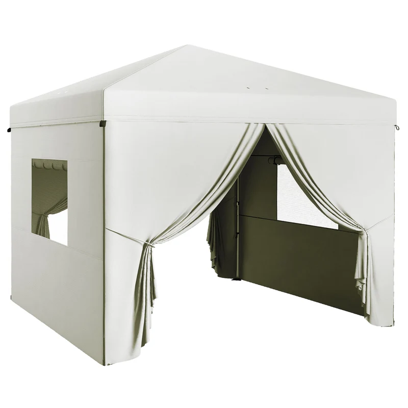 Outsunny Carpa Plegable 3x3 M Con 4 Paredes Laterales Altura Ajustable Blanco