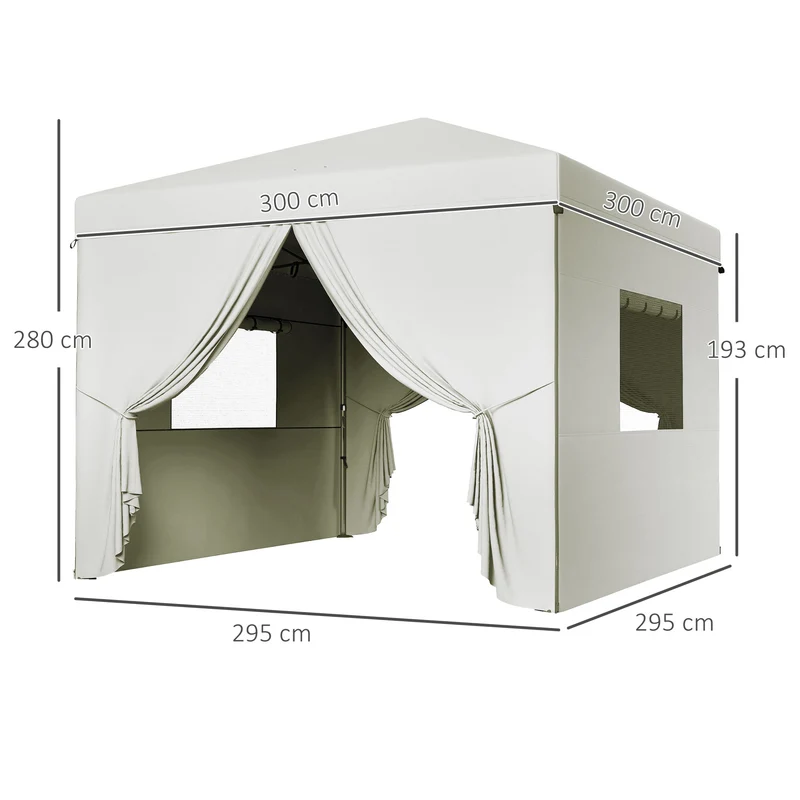 Outsunny Carpa Plegable 3x3 M Con 4 Paredes Laterales Altura Ajustable Blanco
